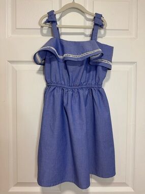 Janie and Jack 100% Cotton Shoulder Bow Chambray Blue Dress Size 8